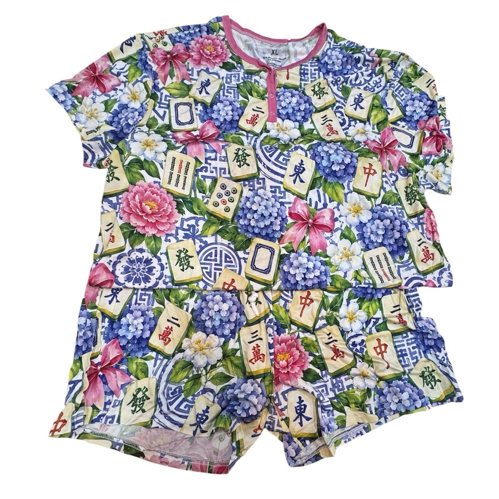Zumbamboo Mahjong in Bloom Bamboo Women Short Sleeve Short Pajama Set Size XL